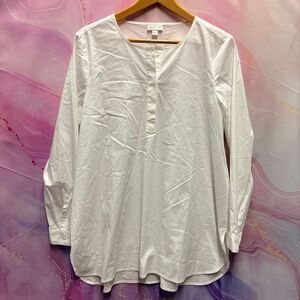 J.Jill M White Long Sleeve Tunic Blouse NWT Preppy Parisian Old Money Coastal